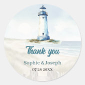 Sticker Rond Watercolor Côte Nouvelle-Angleterre Mariage Merci (Devant)