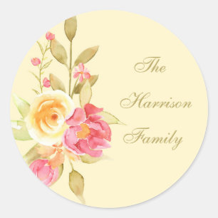 Sticker Rond Watercolor Cottage Jardin Rose Scrapbook