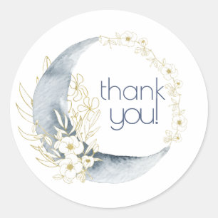 Sticker Rond Watercolor Crescent Moon Floral Bouquet merci!