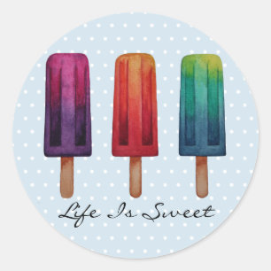 Sticker Rond Watercolor Cute Popsicle Glaces Creams