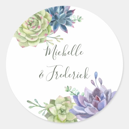 Sticker Rond Watercolor Desert Cactus Succulents Mariage (Devant)