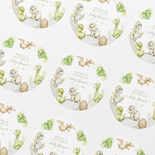 Sticker Rond Watercolor Dinosaur fête d'anniversaire