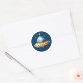 Sticker Rond Watercolor Extraterrestrial Spaceship Cute UFO (Enveloppe)