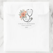 Sticker Rond Watercolor Floral Stethoscope Nurse Graduation (Sac)