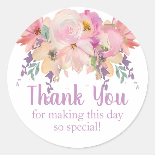 Sticker Rond Watercolor Floral Thank (Devant)