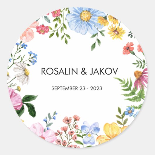 Sticker Rond Watercolor Floral Wedding  (Devant)