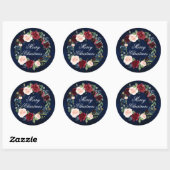 Sticker Rond Watercolor Floral Wreath Joyeux Noël rond (Feuille)
