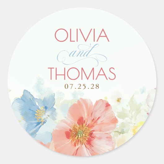 Sticker Rond Watercolor Flowers Elegant Boho Wedding (Devant)