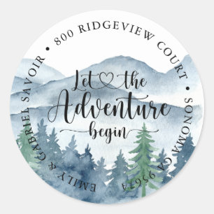 Sticker Rond Watercolor Forest Mariage Adresse de retour