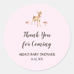 Sticker Rond Watercolor Girl Deer Champhrooms Baby shower Favor