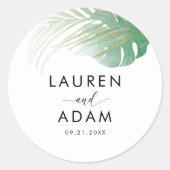 Sticker Rond Watercolor Green Palm Leaf Wedding Favor  (Devant)