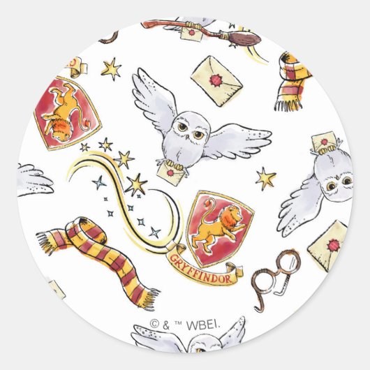 Sticker Rond Watercolor GRYFFINDOR™ Hedwig Pattern (Devant)