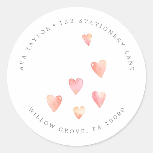 Sticker Rond Watercolor Hearts Girl Circular Adresse de retour (Devant)