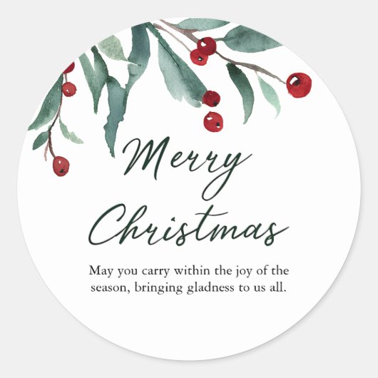 Sticker Rond Watercolor Holly Berry Christmas (Devant)