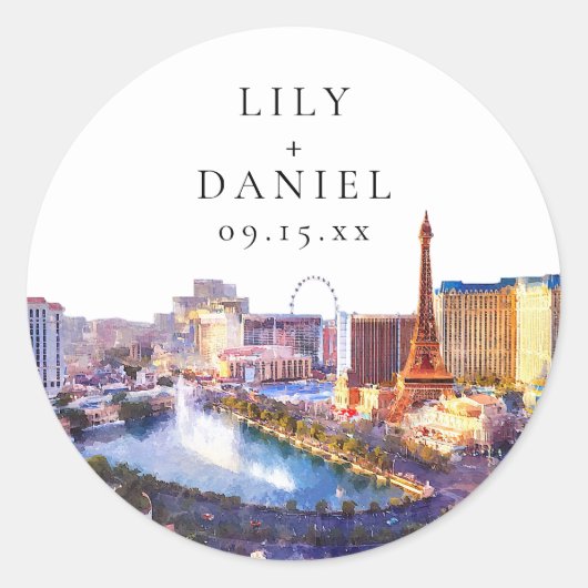 Sticker Rond Watercolor Las Vegas Destination Wedding (Devant)