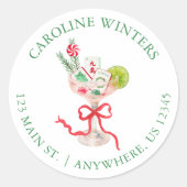 Sticker Rond Watercolor Mahjong Christmas Cocktail Address (Devant)