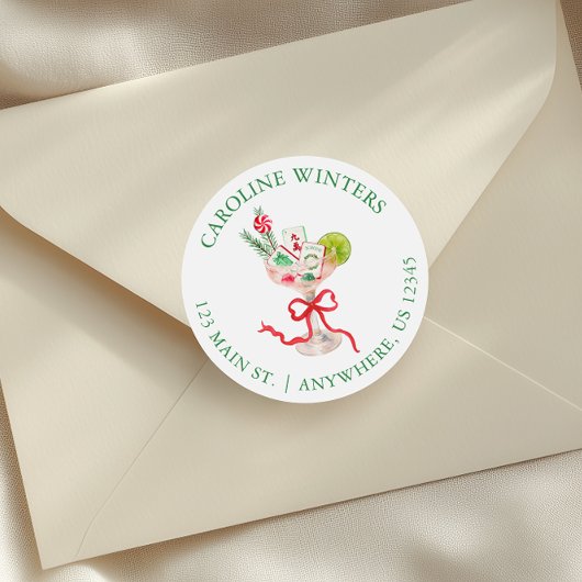 Sticker Rond Watercolor Mahjong Christmas Cocktail Address