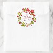 Sticker Rond Watercolor Mistletoe Wreath with Bow (Sac)