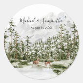 Sticker Rond Watercolor Mountain Forest Mariage rustique (Devant)