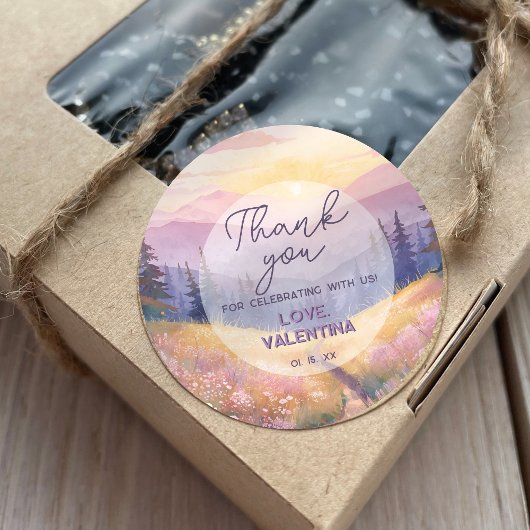 Sticker Rond Watercolor Mountains Nature Birthday Thank You