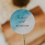 Sticker Rond Watercolor Ocean Summer Blue Beach Wedding<br><div class="desc">Aquarelle Océan Été Bleu Plage Stickers Mariage</div>