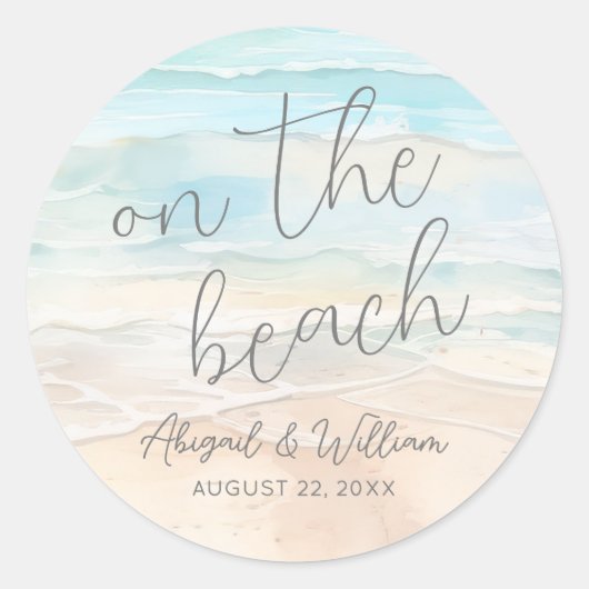 Sticker Rond Watercolor On The Beach Wedding (Devant)