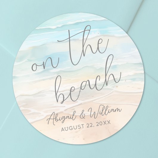 Sticker Rond Watercolor On The Beach Wedding