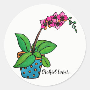 Sticker Rond Watercolor Orchid Plant