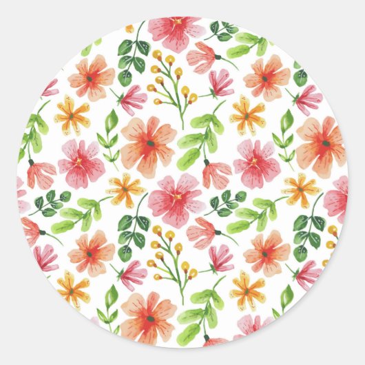 Sticker Rond Watercolor Pink Flowers Pattern-69677 (Devant)