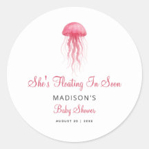 Watercolor Pink Jellyfish Girl Baby Shower Favor