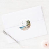 Sticker Rond Watercolor Plage tropicale Destination Mariage (Enveloppe)