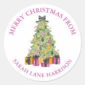 Sticker Rond Watercolor Preppy Bright Christmas Tree Address (Devant)