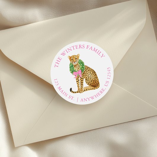 Sticker Rond Watercolor Preppy Christmas Leopard