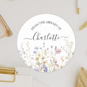 Sticker Rond Watercolor Rustic Pretty Wildflower Bookplate