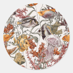 Sticker Rond Watercolor Sea Life