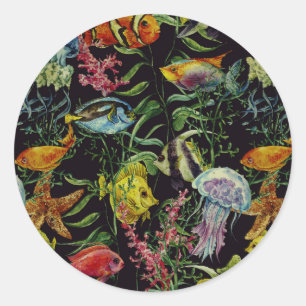 Sticker Rond Watercolor Sea Life Pattern 1