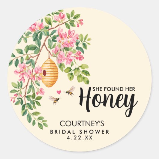 Sticker Rond Watercolor She Found Her Honey Bridal Shower (Devant)