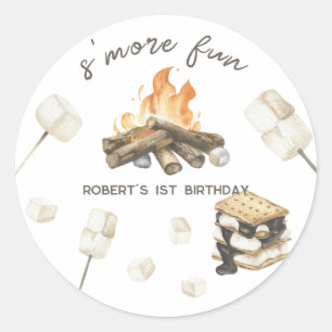 Sticker Rond Watercolor S'more Camping Fire 1er anniversaire