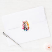 Sticker Rond Watercolor Splash Art Kitty Chat Splatter Peinture (Enveloppe)