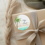 Sticker Rond Watercolor Turquoise Sandy Beach Wedding