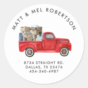Sticker Rond Watercolor Vintage Red Truck Adresse