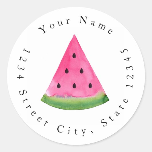 Sticker Rond Watercolor Watermelon Wedge (Devant)