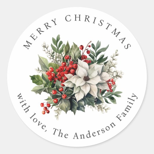 Sticker Rond Watercolor Winter Botanicals Christmas Holiday (Devant)