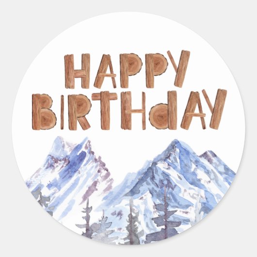 Sticker Rond Watercolor Winter Forest "Joyeux anniversaire" (Devant)
