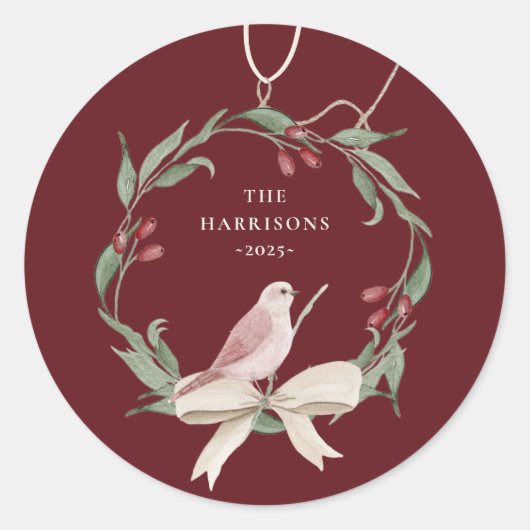 Sticker Rond Watercolor Wreath Personalized Christmas Holiday (Devant)