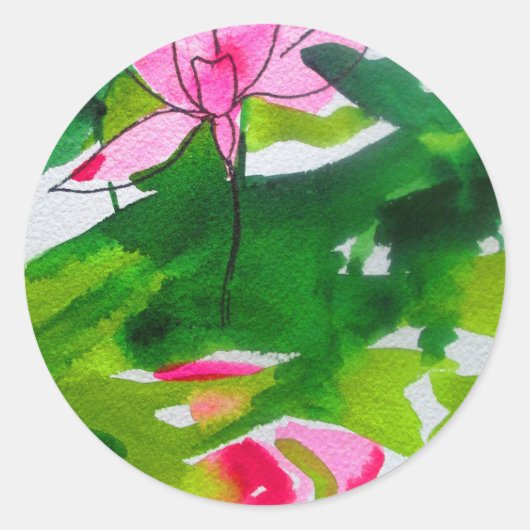 Sticker Rond Waterlily abstract watercolour flower art (Devant)