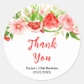 Sticker Rond Watermelon Pomegranate Birthday Party Thank You (Devant)