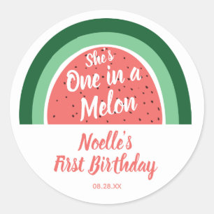 Sticker Rond Watermelon Rainbow, She's One in a Melon 1st Anniv
