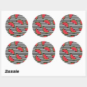 Sticker Rond Watermelon sur Motif Black & White Stripes (Feuille)