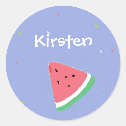 Sticker Rond Watermelon tranche nom personnalisé bleu (Devant)